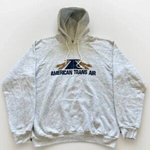 Vintage American Trans Air Hoodie Mens XL Sweatshirt Aviation 90s Pilot
